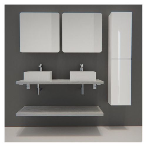 Meuble Salle De Bain L120 Cm Avec Colonne, Vasque Et Miroirs