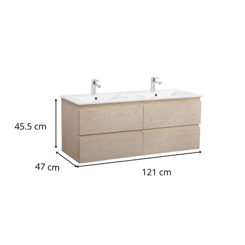 Meuble Double Vasque Sorrento Suspendu Avec Plan Vasque En Céramique 120cm