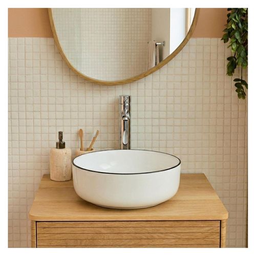 Vasque à Poser Ronde Diego En Céramique Avec Liseré 37cm