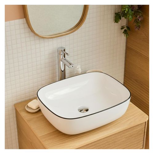 Vasque à Poser Diego Rectangulaire En Céramique Avec Liseré 48x37cm