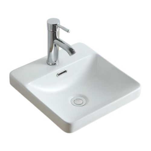 Vasque Semi Encastrée Carrée En Céramique Blanche 37cm
