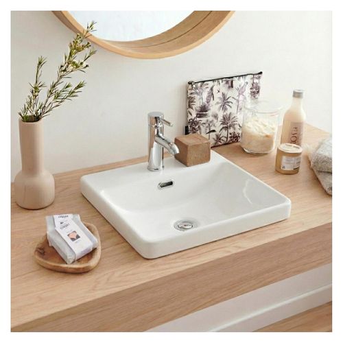 Vasque Semi Encastrée Carrée En Céramique Blanche 37cm