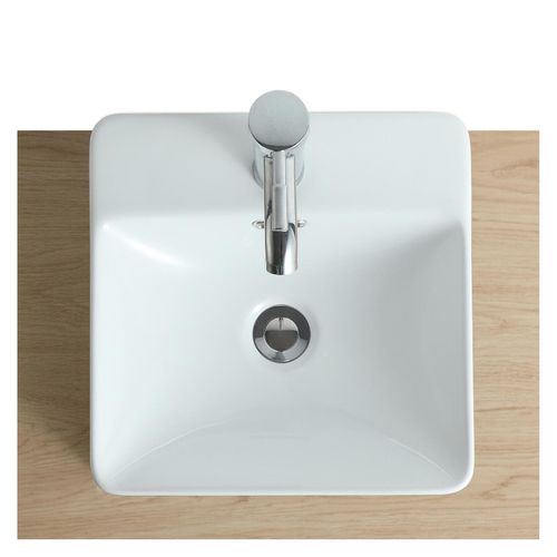 Vasque Semi Encastrée Carrée En Céramique Blanche 37cm