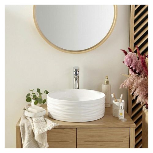 Vasque à Poser Ronde Serena En Céramique Structuré Blanche 36cm