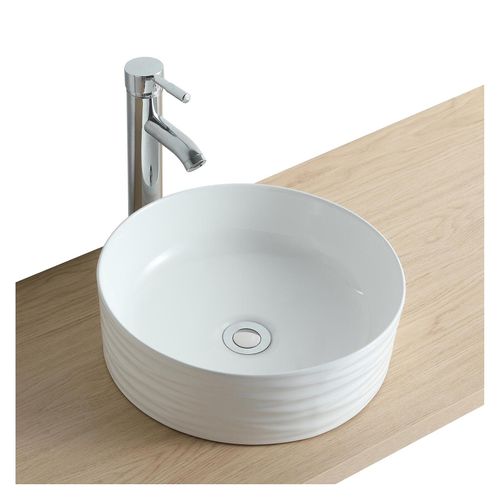 Vasque à Poser Ronde Serena En Céramique Structuré Blanche 36cm