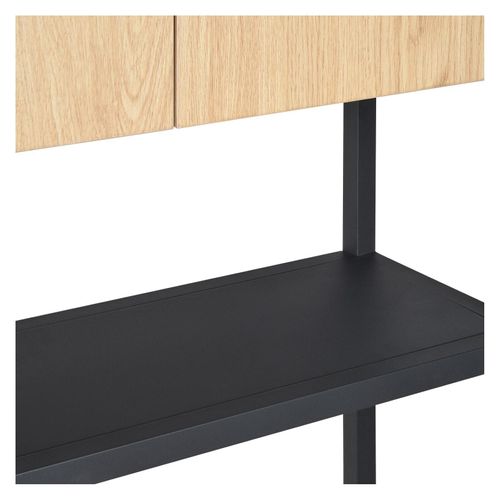 Etagère Pont Wc Bois Et Métal Noir - Avec Rangement Fermé - 180x66cm