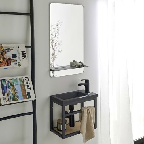 Meuble Lave-mains Sao + Robinet Noir + Miroir