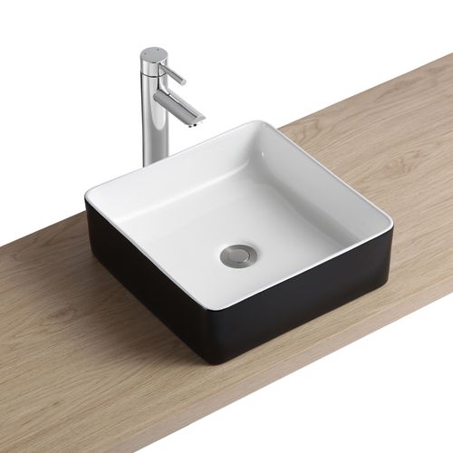 Vasque à Poser Carrée En Céramique Bicolore Noir Et Blanc 36cm