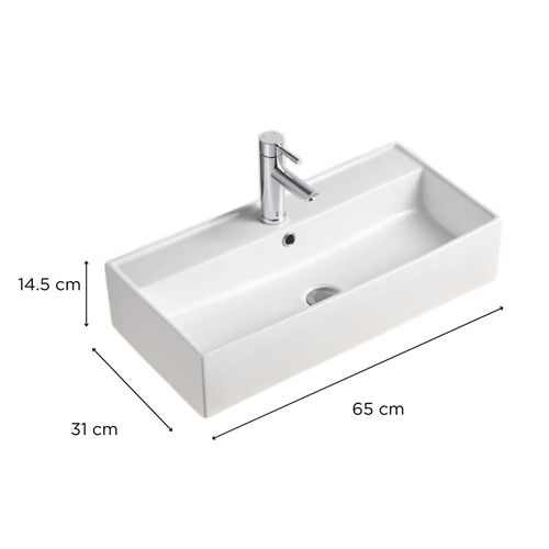 Vasque à Poser Ou Suspendre Rectangle En Céramique Blanche 65x31cm