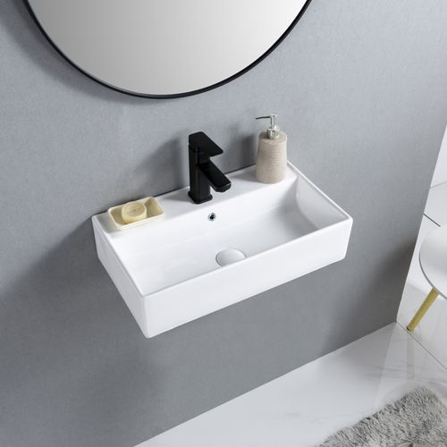 Vasque à Poser Ou Suspendre Rectangle En Céramique Blanche 65x31cm