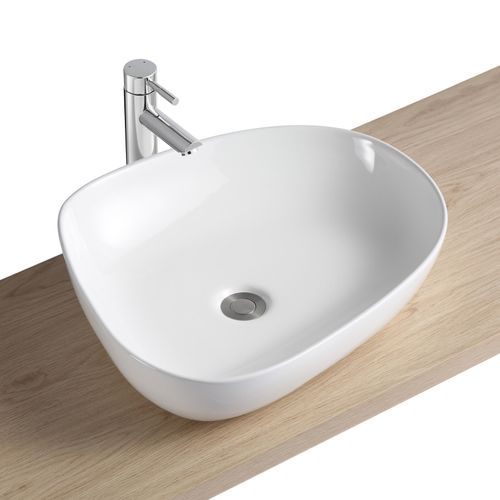 Vasque à Poser Galet En Céramique Blanche 56x45cm