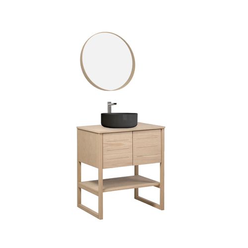 Meuble Sous Vasque Atoll 70cm + Vasque Noire + Miroir