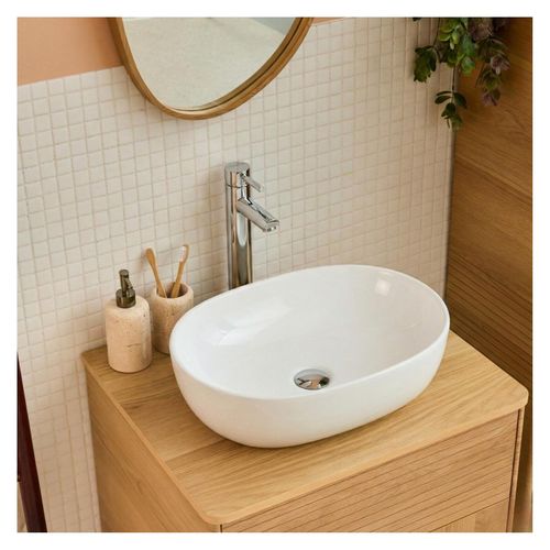 Vasque à Poser Ovale Pia En Céramique Blanche 49x35.5cm