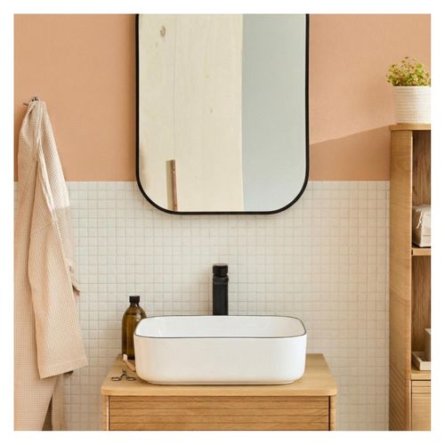 Vasque à Poser Rectangulaire Alix En Céramique Avec Liseret 48x37cm