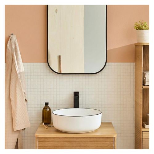 Vasque à Poser Ronde Alix En Céramique Blanche Et Liseré Noir 37cm