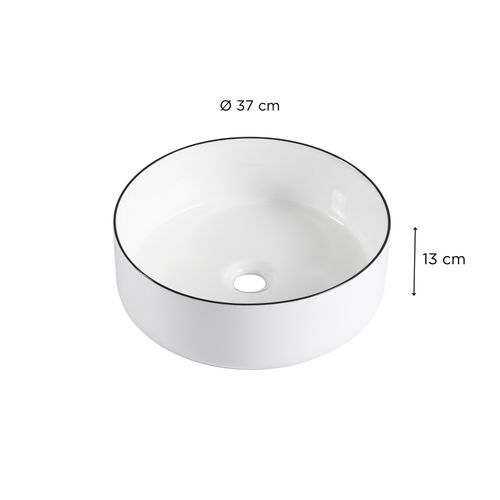 Vasque à Poser Ronde Alix En Céramique Blanche Et Liseré Noir 37cm