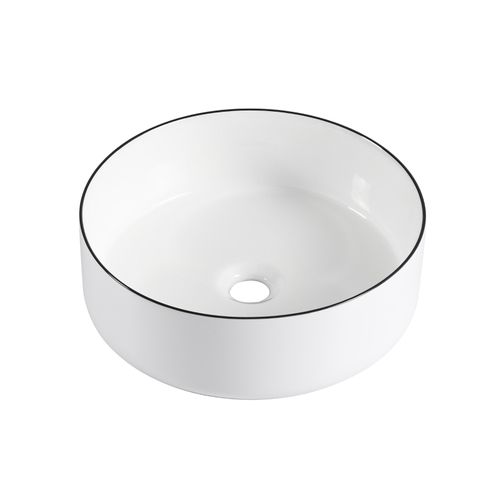 Vasque à Poser Ronde Alix En Céramique Blanche Et Liseré Noir 37cm