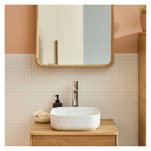 Vasque à Poser Diane Carrée En Céramique Effet Marbre Blanc 37cm