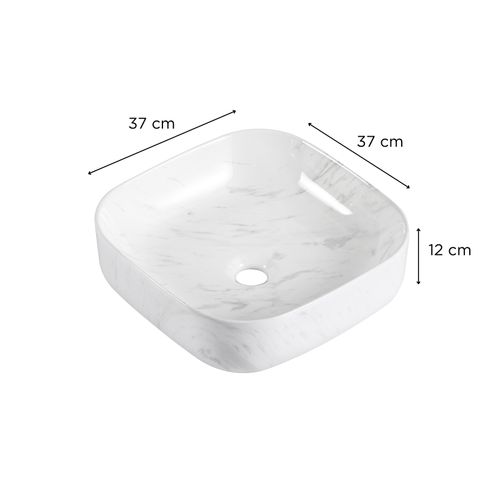 Vasque à Poser Diane Carrée En Céramique Effet Marbre Blanc 37cm
