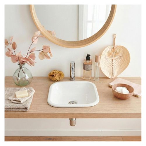 Vasque à Encastrer Carrée En Céramique Blanche 37cm