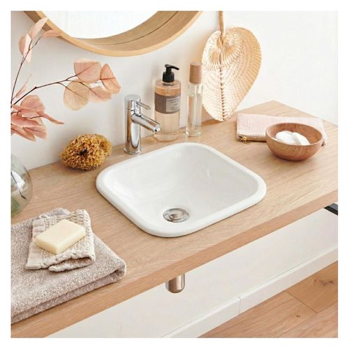 Vasque à Encastrer Carrée En Céramique Blanche 37cm