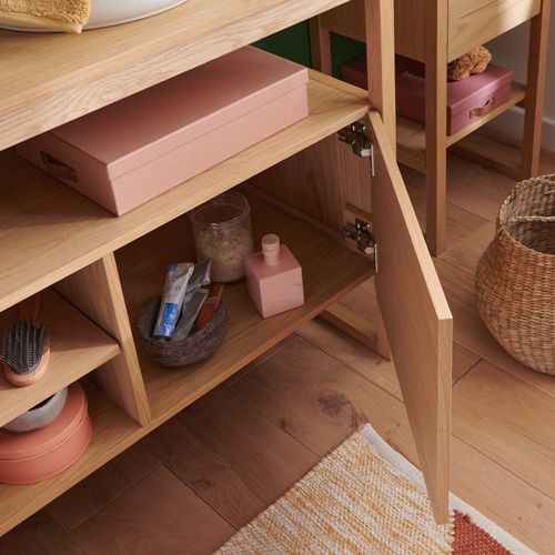 Meuble Sous Vasque Plaqué Chêne Naturel Atoll 140cm +vasque Blanche+miroir