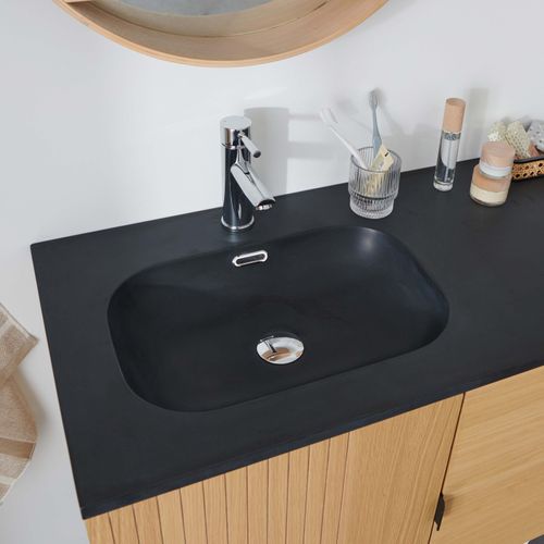 Meuble Double Vasque 140cm Chêne Studio Suspendu + Miroir Rond + Colonne