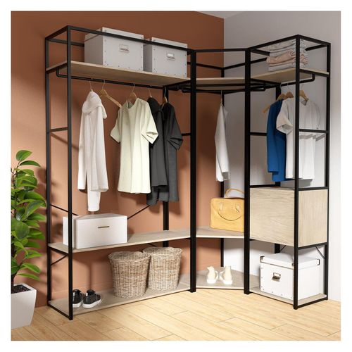 Lot De 3 Portants Vêtements Bois Et Métal Noir 180x200cm - Rangement Fermé