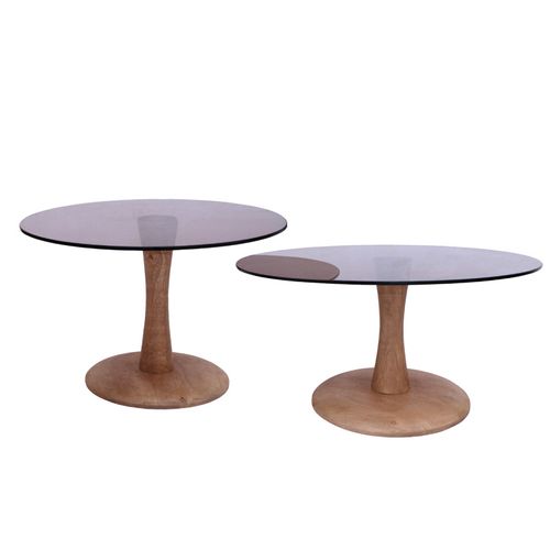 Rodo-table Basse Ronde D60 Cm En Verre Fumé Et Bois