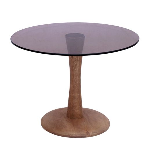Rodo-table Basse Ronde D60 Cm En Verre Fumé Et Bois