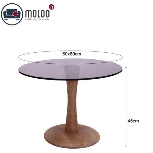 Rodo-table Basse Ronde D60 Cm En Verre Fumé Et Bois