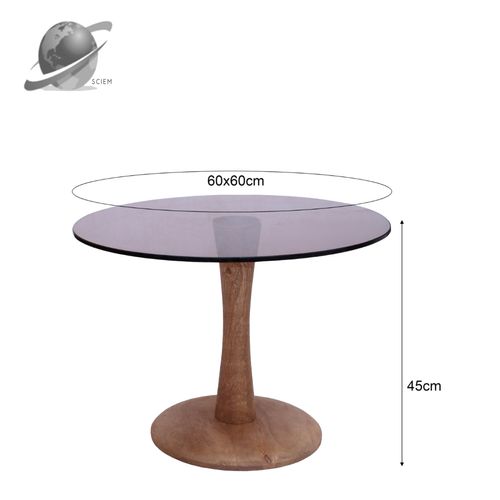Rodo-table Basse Ronde D60 Cm En Verre Fumé Et Bois