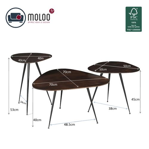 Loris-set De 3 Tables Basses En Bois Massif Brun