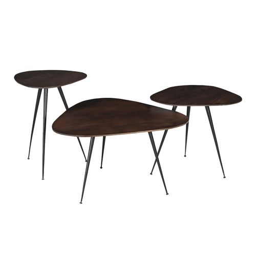 Loris-set De 3 Tables Basses En Bois Massif Brun