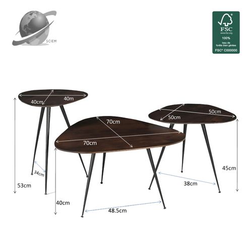 Loris-set De 3 Tables Basses En Bois Massif Brun