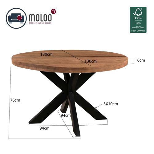 Manaus-table Repas Ronde 4 Personnes D130 Cm En Bois Massif