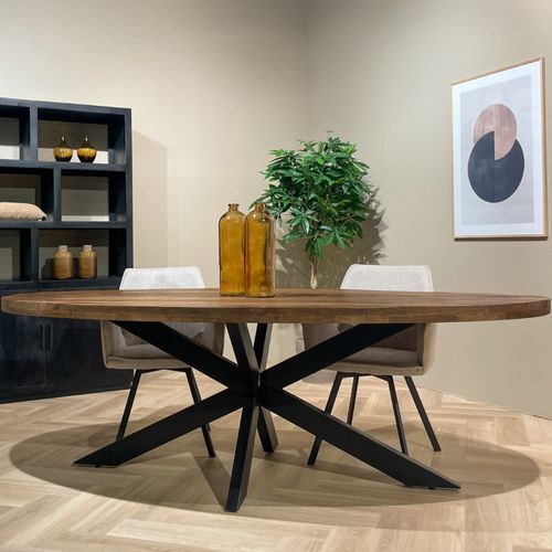 Manaus-table à Manger Ovale 8/10 Personnes 210 Cm En Bois Massif