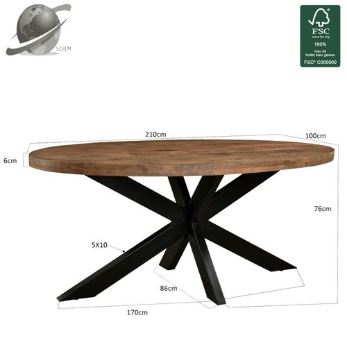 Manaus-table à Manger Ovale 8/10 Personnes 210 Cm En Bois Massif