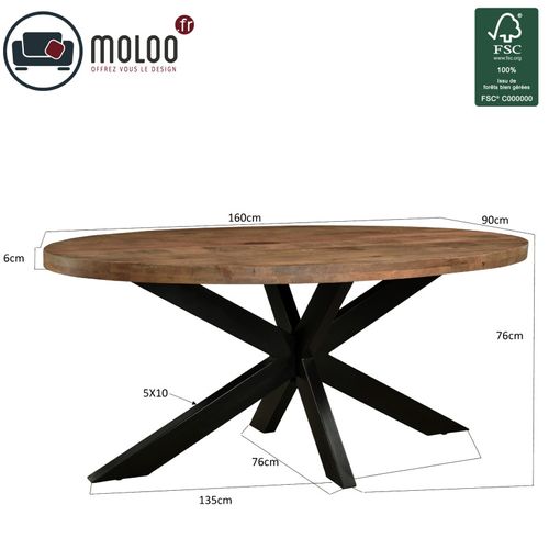 Manaus-table à Manger Ovale 6 Personnes 160 Cm En Bois Massif