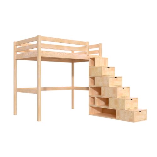 Lit Mezzanine Bois 120x200 Sylvia Avec Escalier Cube