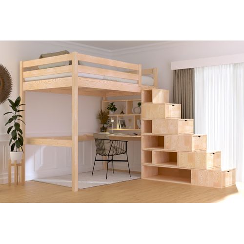 Lit Mezzanine Bois 120x200 Sylvia Avec Escalier Cube
