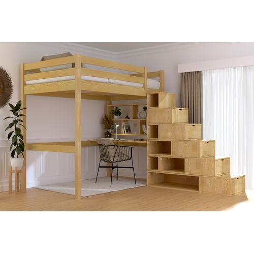 Lit Mezzanine Bois 120x200 Sylvia Avec Escalier Cube