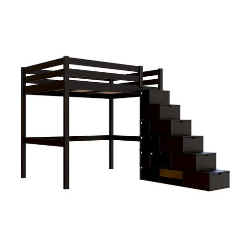 Lit Mezzanine Bois 140x200 Sylvia Avec Escalier Cube