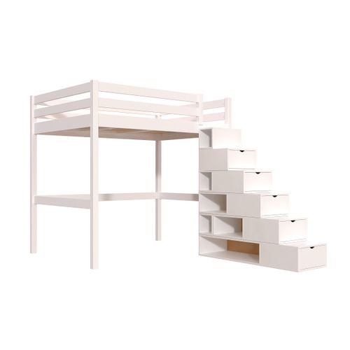 Lit Mezzanine Bois 140x200 Sylvia Avec Escalier Cube