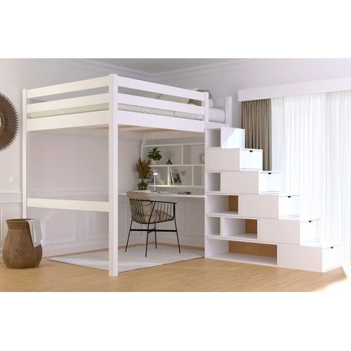 Lit Mezzanine Bois 140x200 Sylvia Avec Escalier Cube