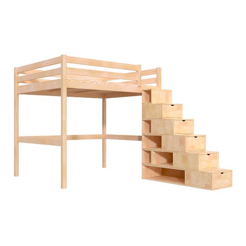 Lit Mezzanine Bois 160x200 Avec Escalier Cube Sylvia