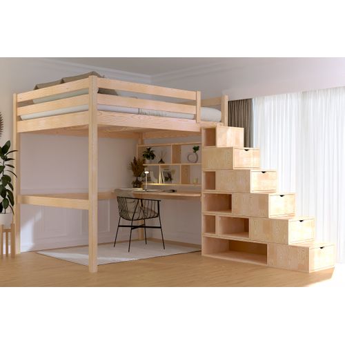 Lit Mezzanine Bois 160x200 Avec Escalier Cube Sylvia