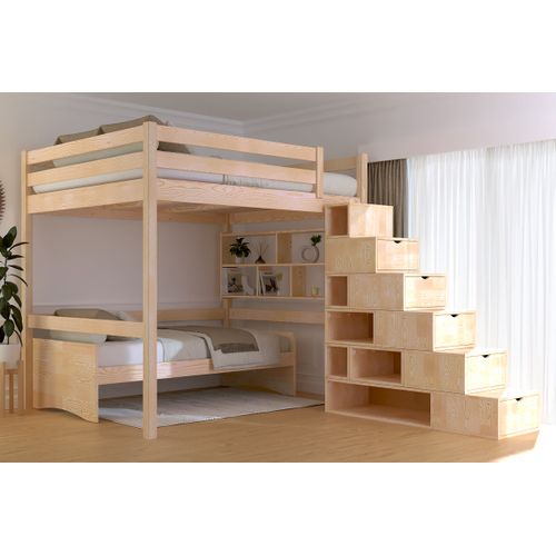 Lit Mezzanine Bois 160x200 Avec Escalier Cube Sylvia