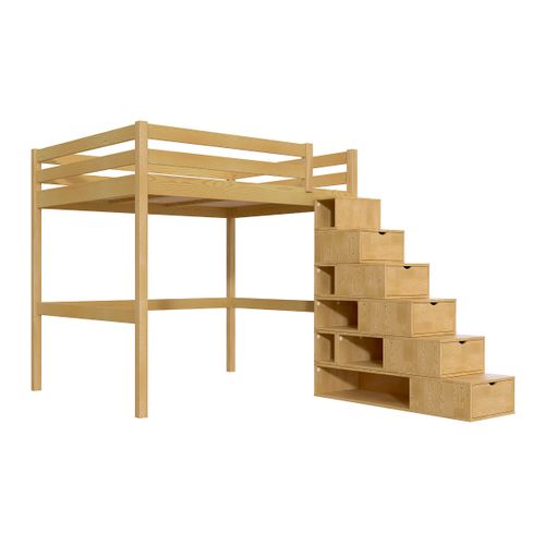 Lit Mezzanine Bois 160x200 Avec Escalier Cube Sylvia