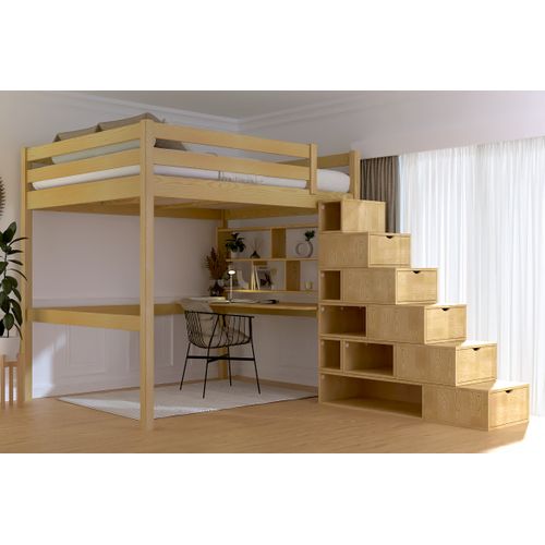 Lit Mezzanine Bois 160x200 Avec Escalier Cube Sylvia